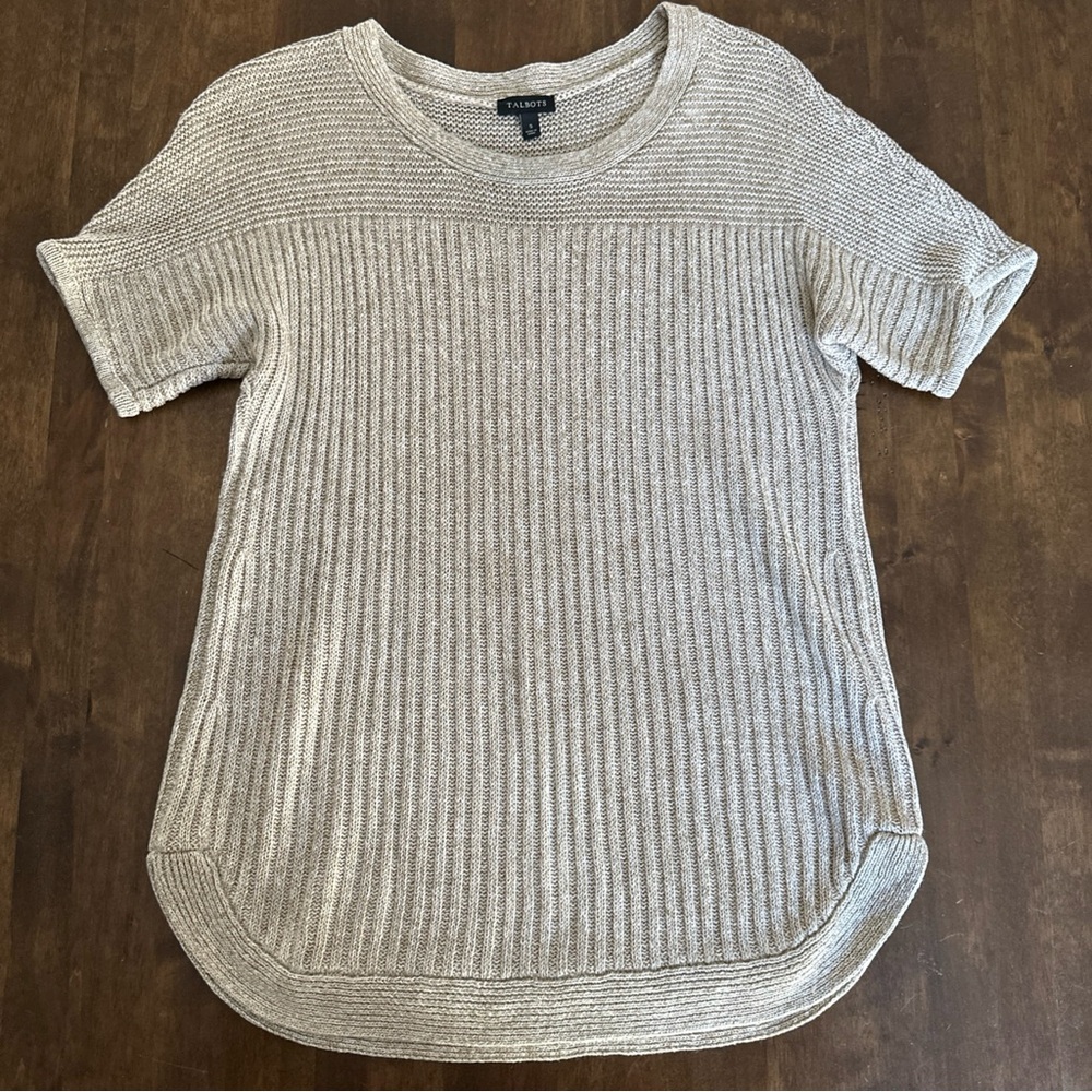 Talbots Linen Sweater Size Small Short Sleeve Knit Ribbed Office‎ Casual 🤎